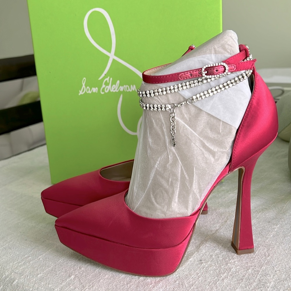 Sam Edelman Pink Heels with Rhinestone Ankle Strap